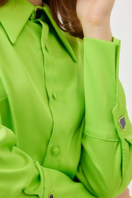 Yeşil Yeşil Yırtmaçlı Kol Detaylı Saten Gömlek ST070W55241001